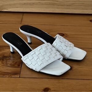 White Woven Slide Heel Sandals for Women